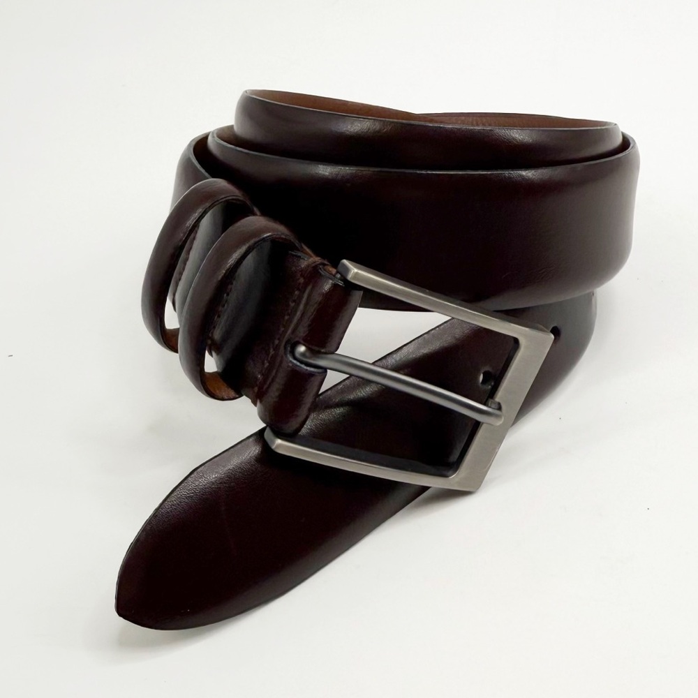 JOS A. BANK Brown Italian Leather Belt With Rectangular Silver Buckle SZ 40/100